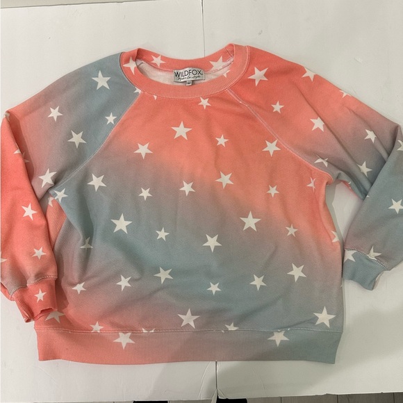 Wildfox Sweater Blue Pink Ombre Star Print Long Sleeve Cotton Sweatshirt M - Picture 2 of 7